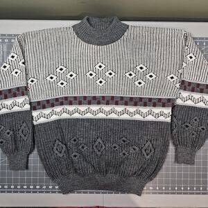 Vintage Hess Sweater XL Soft Mock Neck Italy Geometric Cosby Nordic Preppy Retro